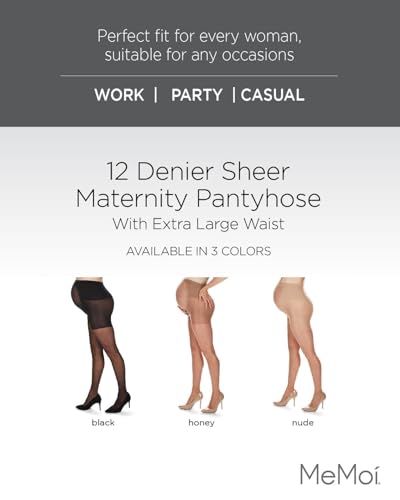 MeMoi Maternity Sheer Pantyhose for Women, Extra Large Waist Pregnancy Shapewear, 12 Denier - Sizes Small to Q2, Black, Small/Medium - Image 2