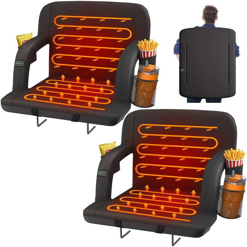 HOPERAN 25" 2pcs Dual-Sided Heated Stadium Seats for Bleachers with Back Support, 3 Levels Heating Stadium Seating for Bleachers Seat with Backrest, 5 Pockets Portable Stadium Chair for Outdoor - Image 1