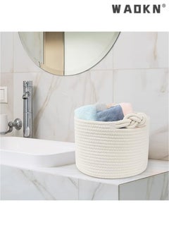 WAOKN Small Woven Basket, Cotton Rope Shelf Storage Basket, Small Round Easter Basket, Cute Baby Basket, Decorative Round Bin for Nursery Bedroom Bathroom, 9.4" x 9.4"x 7.1" Empty Gift Basket  - Image 5