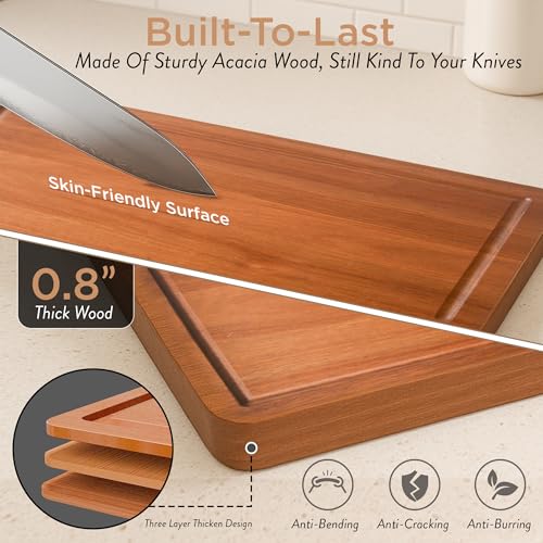 MAJURI Acacia wood Cutting Board – 11 PCS set, Extra large wood cutting boards with holder, Deep Juice Grooves, Halloween Charcuterie Board, Cutting boards non toxic for kitchen, Ideal Gift for Birthday - Image 4