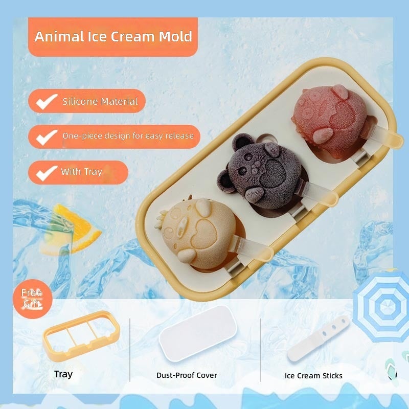 Silicone DIY Ice Cream Mold Set for Kids - Cute Cartoon Designs