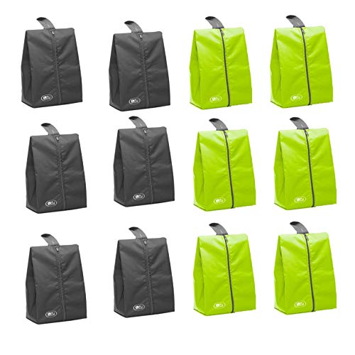 Lify Shoe Storage Organizer Bags Set, Water-Resistant Nylon Fabric with Sturdy Zipper for Traveling (12 Piece Pack) (Florescent(Neon Green) & Grey) - Image 1