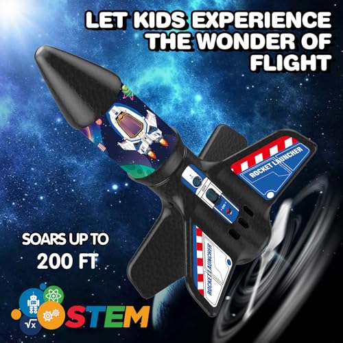 Eieymct Rocket Launcher for Kids SelfLaunching 200 ft Motorized Outdoor Electric Play Toy High Flying Kids Play Air Rocket with Launch Set Birthday Toys Gifts for Boys 812 Rocketship Pattern - Image 5