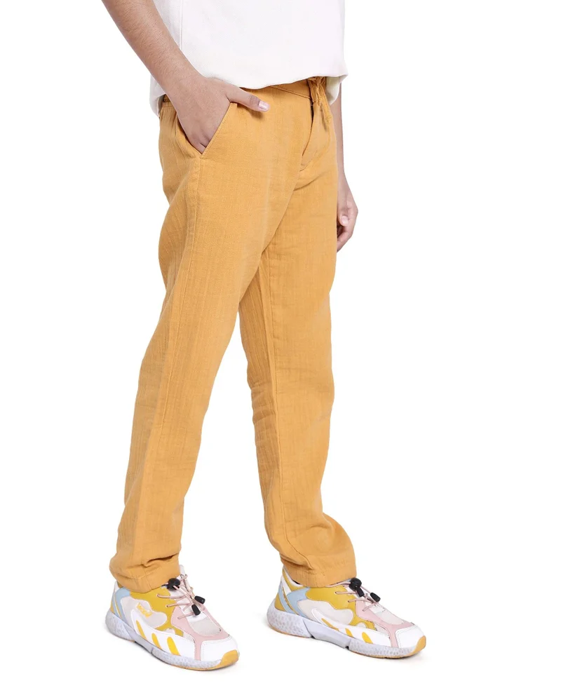 Rare Ones Rare Ones Kids Prest Mustard Regular Fit Solid Trouser