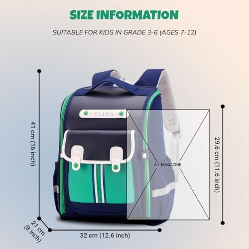Elios British Design Kids School Backpack for Boys and Girls, 360Â° Reflective Design, Spinal Care, Heat Dissipation, Functional Storage, Ages 7-12, Grades 3-6 Birthday & Rakhi Gift (Blue-Green) - Image 5