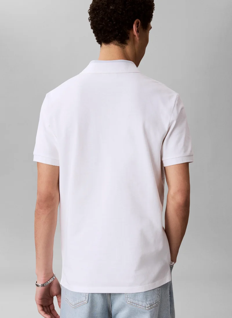 Calvin Klein Jeans Bright White Contrast Collar Piqué Polo Shirt for Men | Best Price UAE