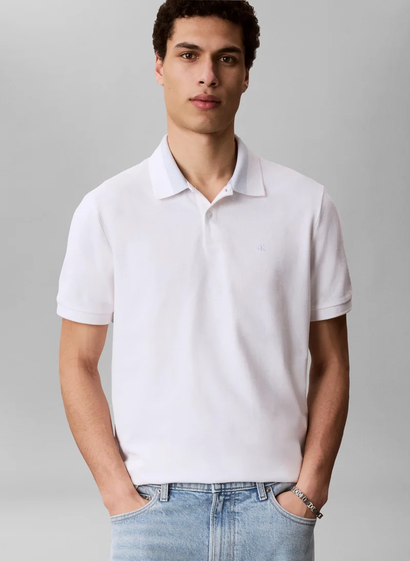 Calvin Klein Jeans Bright White Contrast Collar Piqué Polo Shirt for Men | Best Price UAE