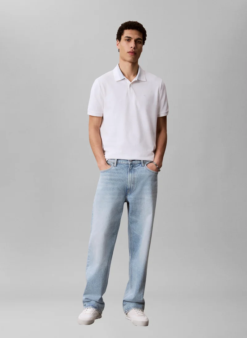 Calvin Klein Jeans Bright White Contrast Collar Piqué Polo Shirt for Men | Best Price UAE
