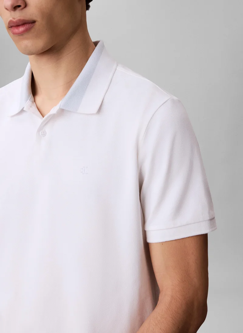 Calvin Klein Jeans Bright White Contrast Collar Piqué Polo Shirt for Men | Best Price UAE