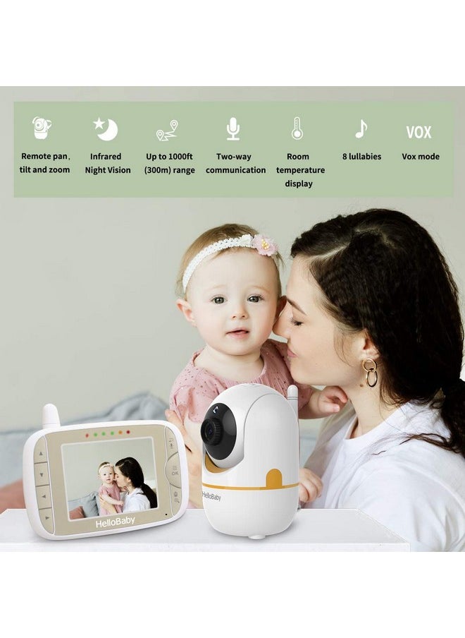 Hellobaby HelloBaby Baby Monitor with Remote Pan-Tilt-Zoom Camera and 3.2'' LCD Screen, Infrared Night Vision, Temperature Display, Lullaby, Two Way Audio, with Wall Mount Kit  - Image 1