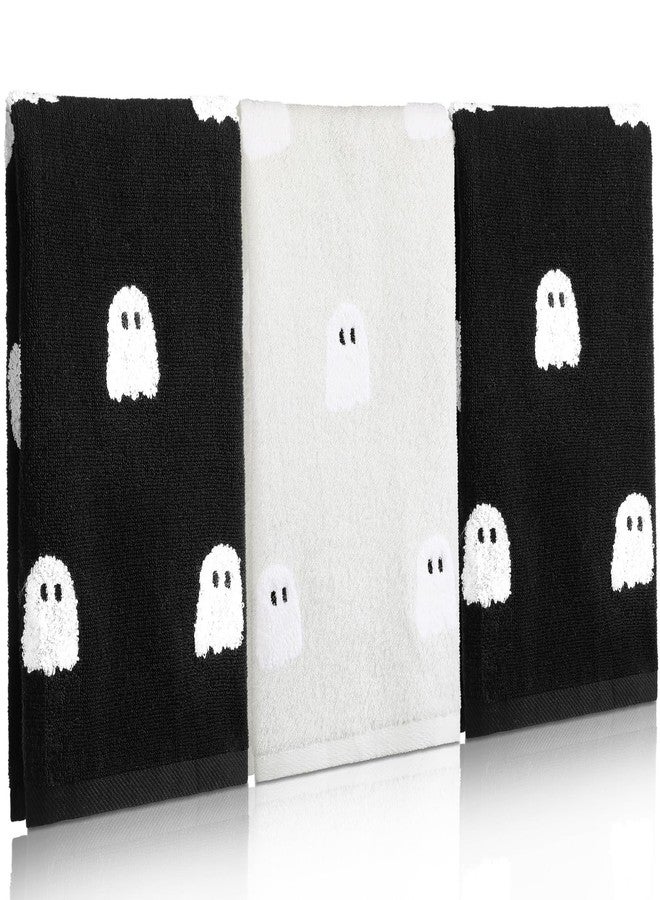 Oudain 3 Pcs Halloween Ghost Hand Towels for Bathroom 100% Cotton Ghost Embroidered Kitchen Towels 13.7 x 29.5 Inch Rustic Gifts for Halloween Bath Shower Farmhouse Decors Housewarming - Image 1