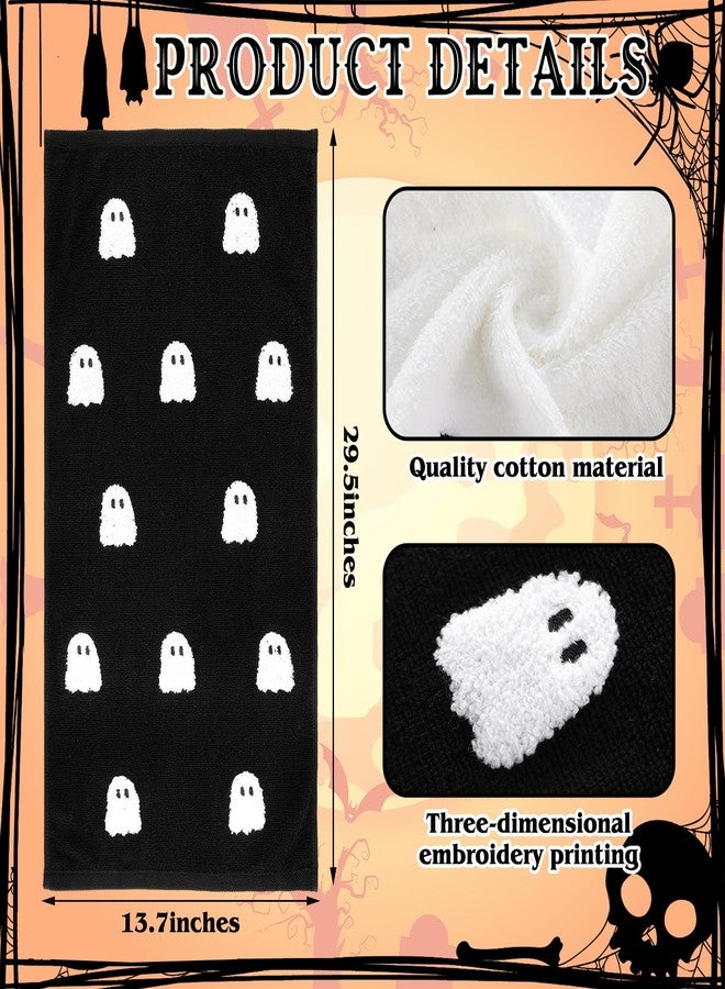 Oudain 3 Pcs Halloween Ghost Hand Towels for Bathroom 100% Cotton Ghost Embroidered Kitchen Towels 13.7 x 29.5 Inch Rustic Gifts for Halloween Bath Shower Farmhouse Decors Housewarming - Image 2