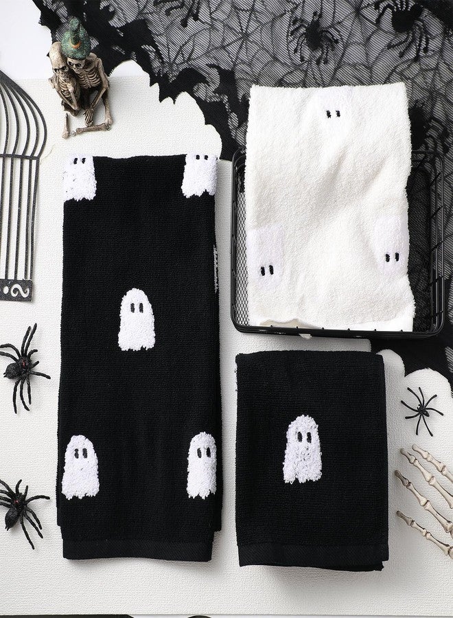 Oudain 3 Pcs Halloween Ghost Hand Towels for Bathroom 100% Cotton Ghost Embroidered Kitchen Towels 13.7 x 29.5 Inch Rustic Gifts for Halloween Bath Shower Farmhouse Decors Housewarming - Image 3