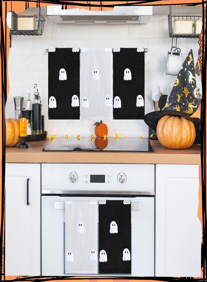 Oudain 3 Pcs Halloween Ghost Hand Towels for Bathroom 100% Cotton Ghost Embroidered Kitchen Towels 13.7 x 29.5 Inch Rustic Gifts for Halloween Bath Shower Farmhouse Decors Housewarming - Image 5