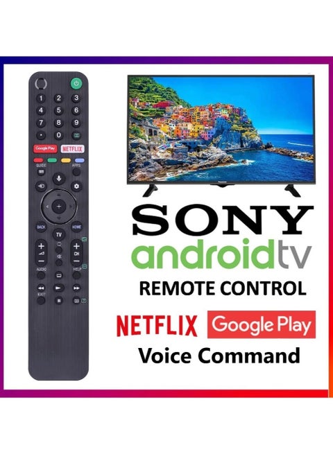 RMF-TX500U Compatible Remote Control For Sony Bravia LED OLED LCD 4K UHD HDTV HDR Android Smart Tv, With Google Play, Netflix Button (Voice Command Universal Remote) Black