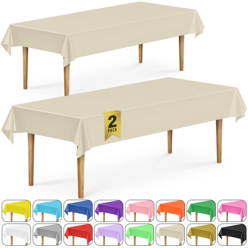 DecorRack 2 Rectangular Tablecloths BPAFree Plastic 54 x 108 inch Dining Table Cover Cloth Rectangle for Parties Picnic Camping and Outdoor Disposable or Reusable in Ivory 2 Pack