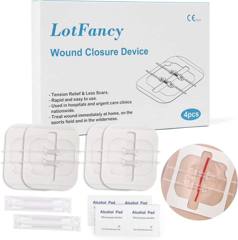 LotFancy Emergency Wound Closures 4Count First Aid Supplies Medical Butterfly Bandaids Surgical Sutures Laceration Repair Kit with Accessories Sterile LatexFree - Image 1