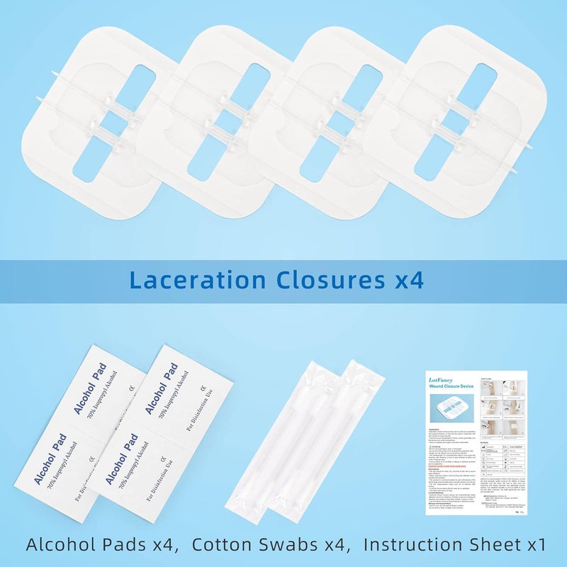 LotFancy Emergency Wound Closures 4Count First Aid Supplies Medical Butterfly Bandaids Surgical Sutures Laceration Repair Kit with Accessories Sterile LatexFree - Image 4