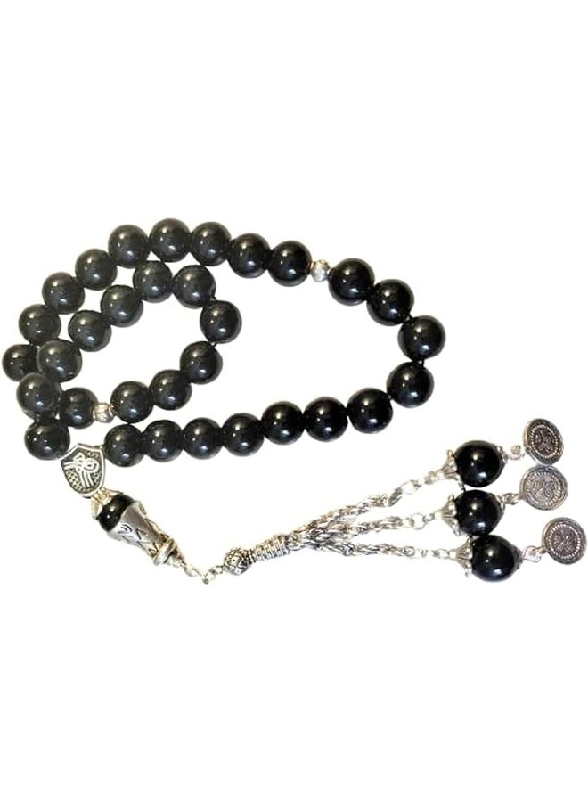 Natural Black Agate Gemstone 33 Beads Rosary - Image 1