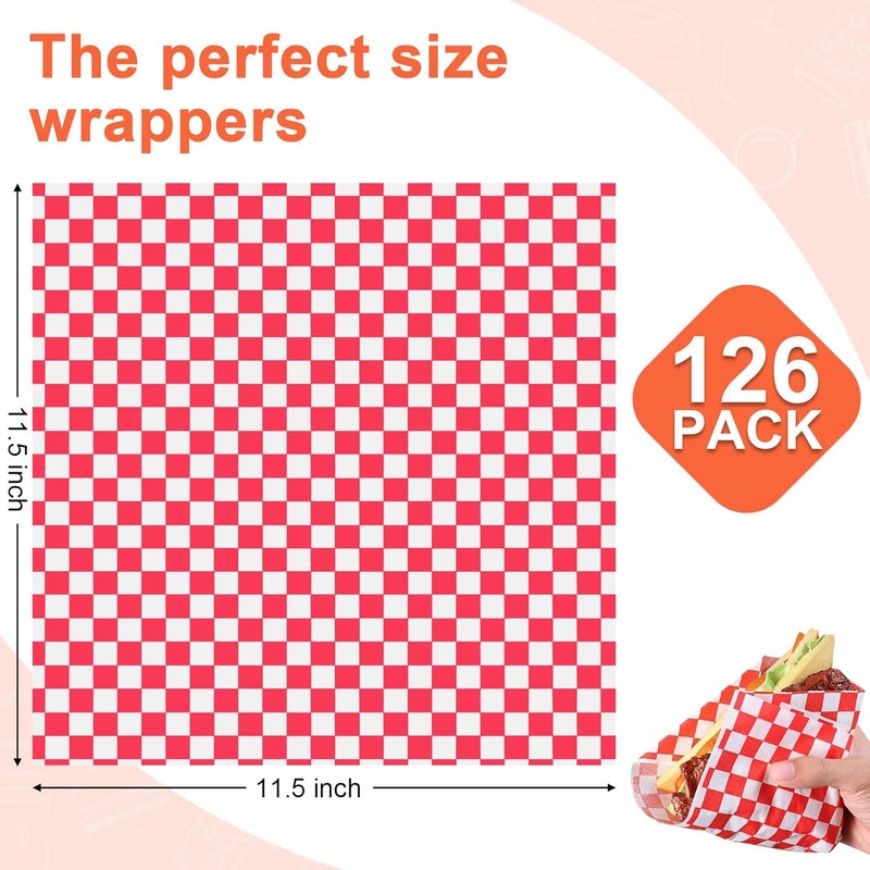 Ninsula Deli Paper Sheets 126P, 11.5x11.5 In Checkered Sandwich Paper Wraps, 6 Colors Basket Liners For Food Serving, Grease Resistant Burger Wrappers for BBQ, Picnic, Party - Image 2