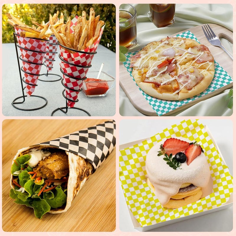 Ninsula Deli Paper Sheets 126P, 11.5x11.5 In Checkered Sandwich Paper Wraps, 6 Colors Basket Liners For Food Serving, Grease Resistant Burger Wrappers for BBQ, Picnic, Party - Image 5