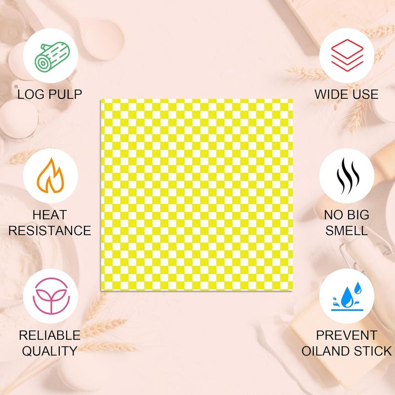 Ninsula Deli Paper Sheets 126P, 11.5x11.5 In Checkered Sandwich Paper Wraps, 6 Colors Basket Liners For Food Serving, Grease Resistant Burger Wrappers for BBQ, Picnic, Party - Image 4