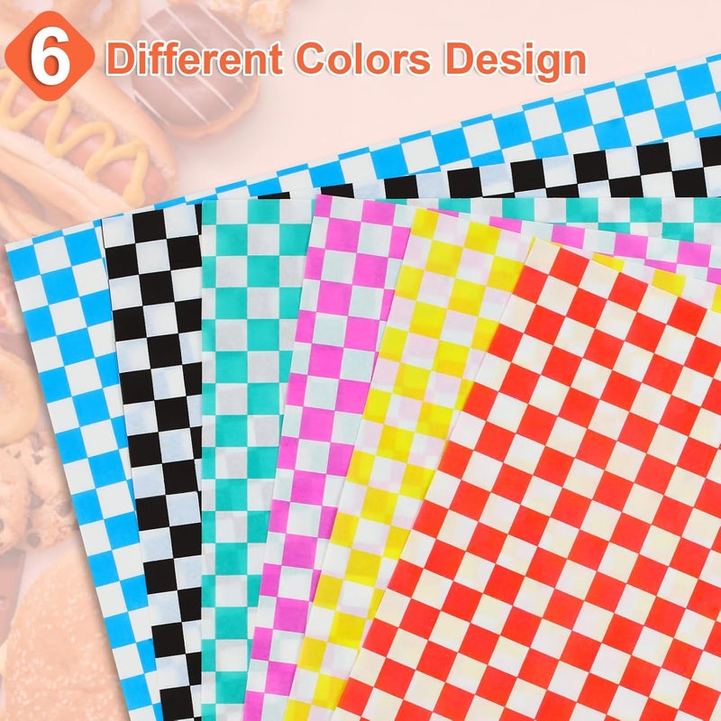 Ninsula Deli Paper Sheets 126P, 11.5x11.5 In Checkered Sandwich Paper Wraps, 6 Colors Basket Liners For Food Serving, Grease Resistant Burger Wrappers for BBQ, Picnic, Party - Image 3