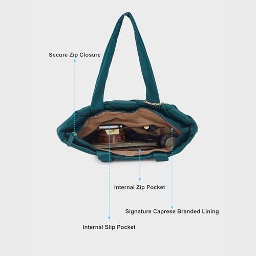 Caprese Merlin Tote Bag, Large-Bottle Green | Stylish Handbag for Women | Spacious, Versatile Office & Daily Essentials Tote | Top Zip Closure - Image 3