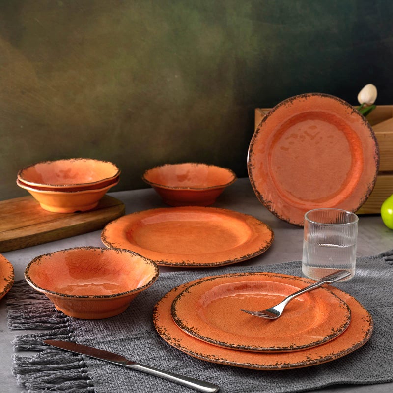 LEHAHA 12 Piece Crackle Lightweight Melamine Dinnerware Set-Service for 4  break-resistant and Durable Rustic Plates and Bowls Dishware Sets Perfect for Patio and Outdoor Activities - Image 4