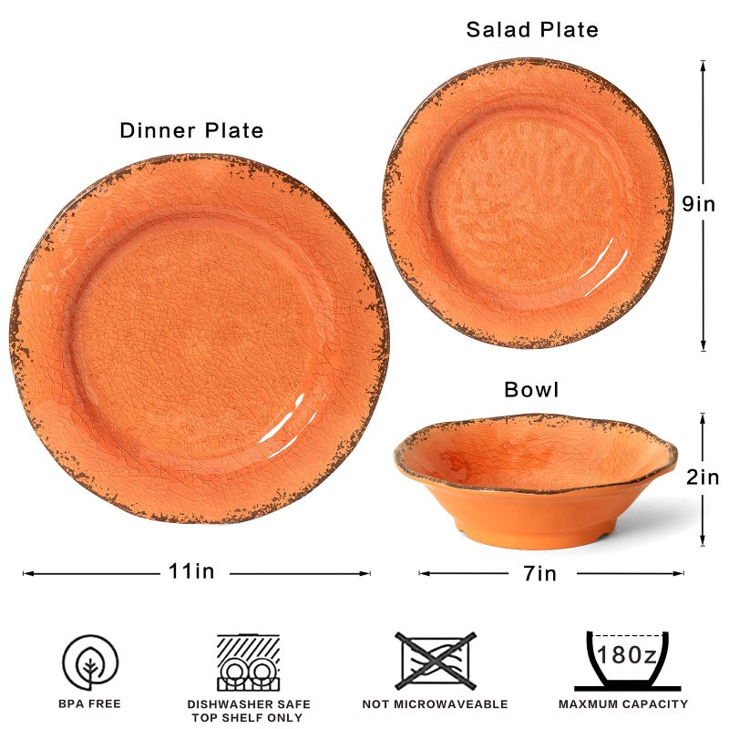 LEHAHA 12 Piece Crackle Lightweight Melamine Dinnerware Set-Service for 4  break-resistant and Durable Rustic Plates and Bowls Dishware Sets Perfect for Patio and Outdoor Activities - Image 5