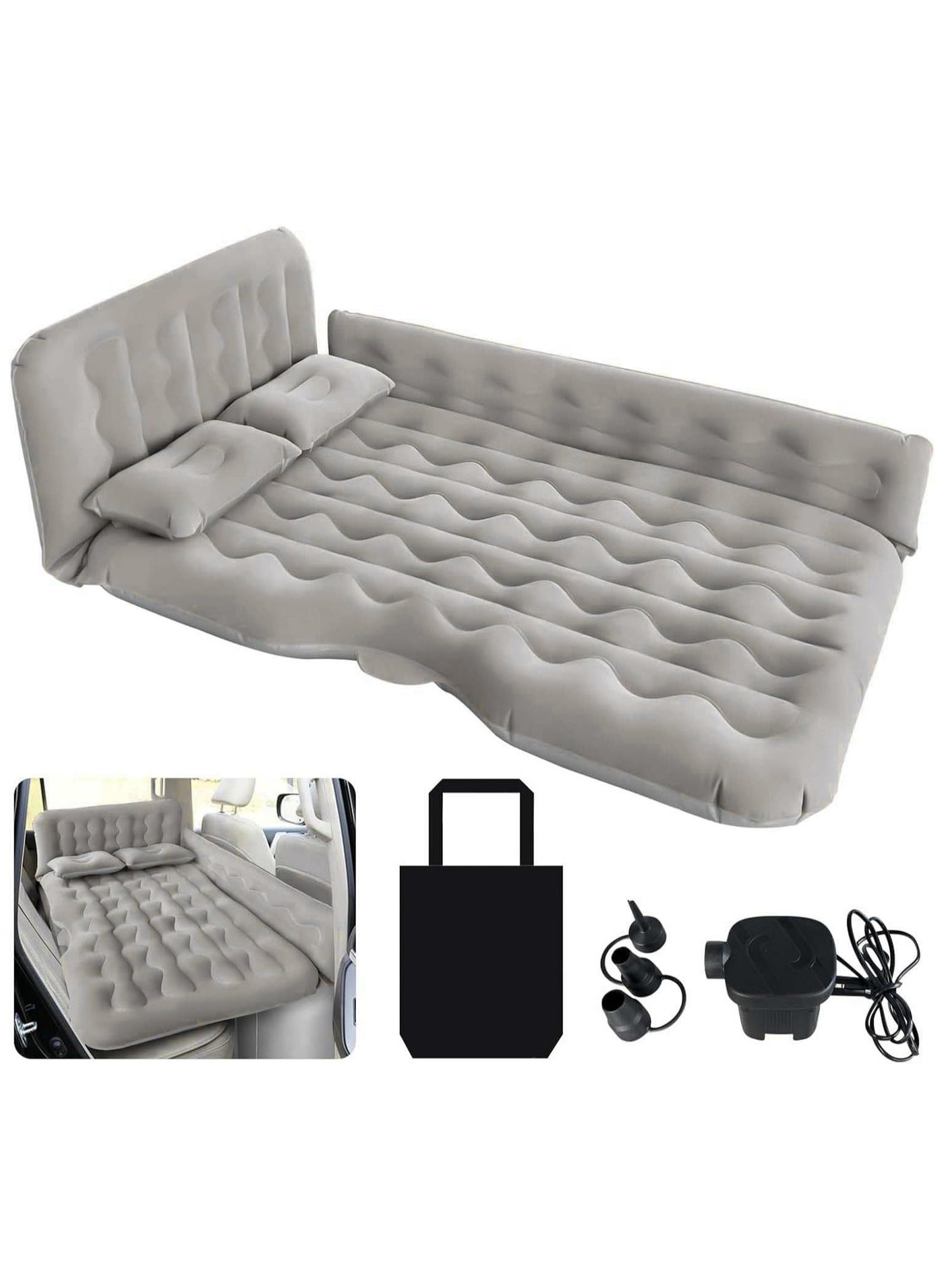 Car Air Mattress Car Inflatable Bed - Thickened and Double Car Air Mattress Sided Flocking Travel Inflatable Car Mattress Bed with Electric Air Pump and 2 Pillows, Car Sleeping Bed for Home Outdoor
