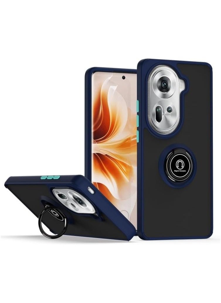 Generic جراب لهاتف Oppo Reno11/ Oppo Reno11 Pro جراب بحلقة معدنية وحامل سيارة مغناطيسي مضاد للصدمات غير لامع وغطاء خلفي صلب لهاتف Reno 11/ Reno 11 Pro أزرق 