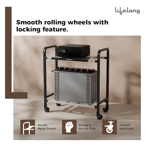 Lifelong Single Battery Inverter UPS Trolley Stand | Sturdy, Compact & Portable Design | Rust Resistant Inverter Stand for Home with Lockable Wheels | Inventer Cabinent Box, Supports Upto 80 KG - Image 2