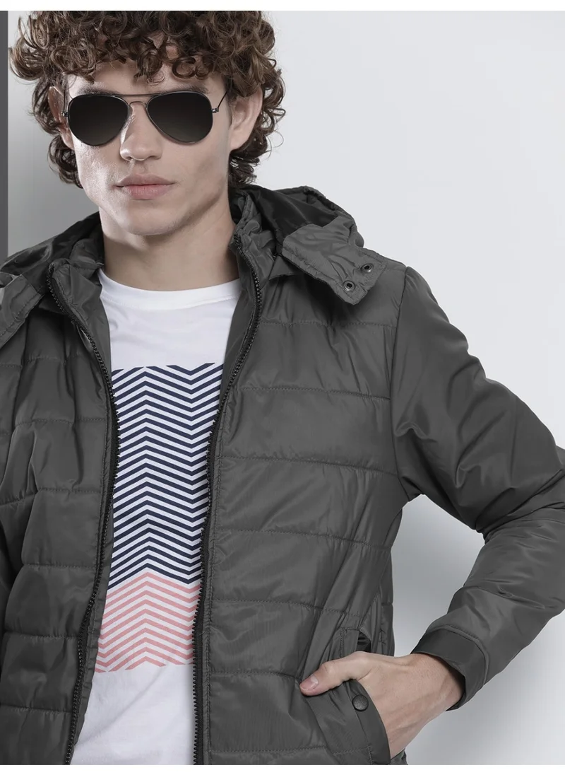 شركة المرآب الهندية Men Charcoal Grey Casual Slim Fit Quilted Long Sleeves Puffer Jacket