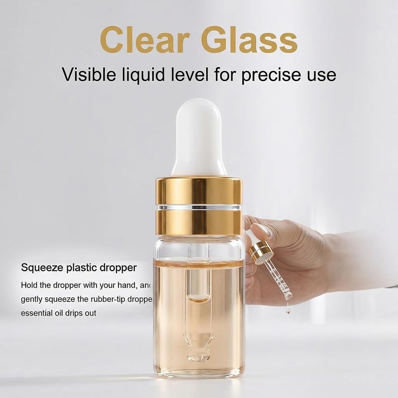 UPSTORE 24PCS 3ML/0.1oz Empty Refillable Mini Clear Glass Essential/Massage Oil Dropper Bottles Cosmetic Makeup Perfume Sample Travel Packing Vial Jars Pot With Glass Eye Dropper And White Rubber Head - Image 4
