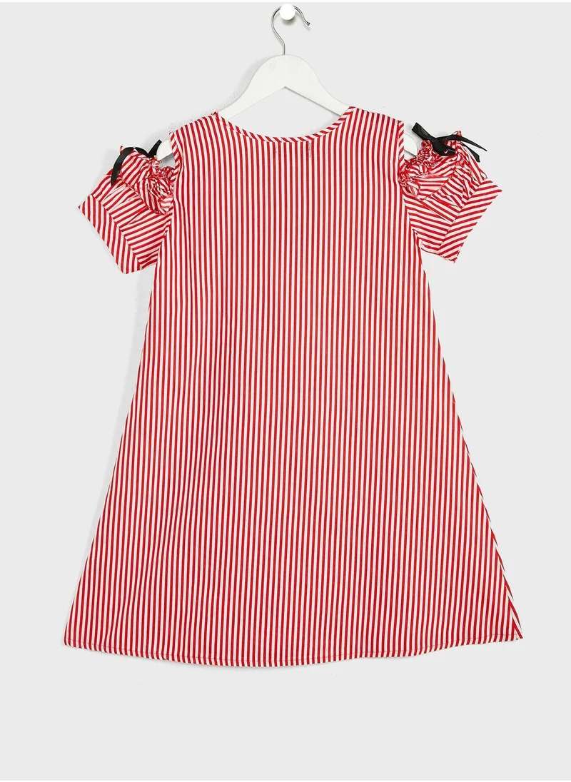 Little Golden Apple Kids Cold Shoulder Striped Dress