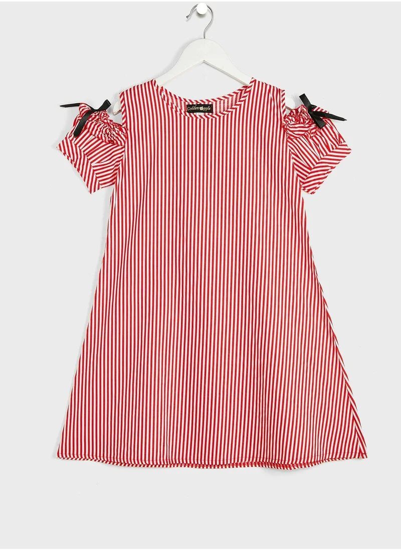 Little Golden Apple Kids Cold Shoulder Striped Dress