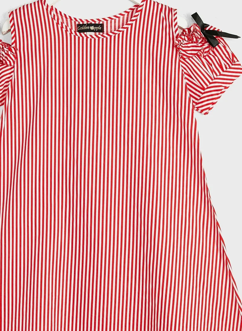 Little Golden Apple Striped Cold-shoulder Dress