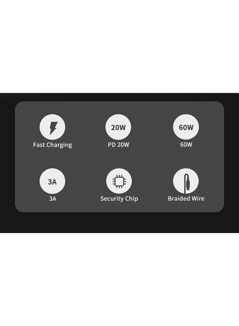 LANEX Lanix LS30M USB-A to Micro Cable 1m Fabric 3A Fast Charging Support Black - Image 4