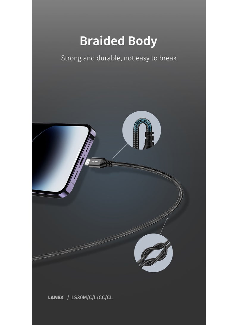 LANEX Lanix LS30M USB-A to Micro Cable 1m Fabric 3A Fast Charging Support Black - Image 5