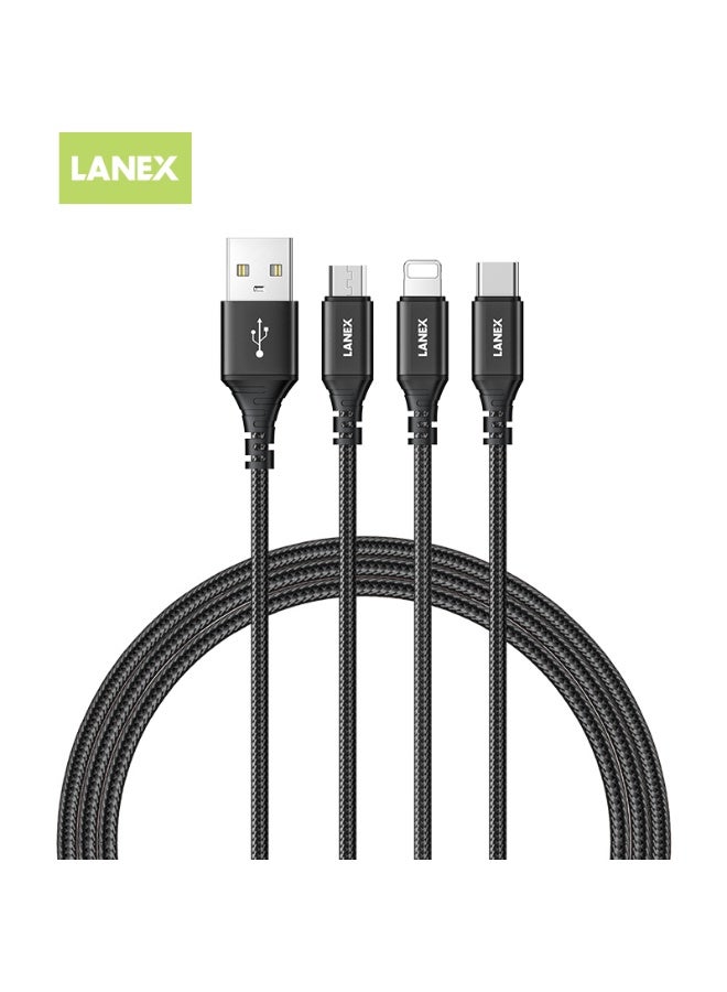 LANEX Lanix LS30M USB-A to Micro Cable 1m Fabric 3A Fast Charging Support Black - Image 2