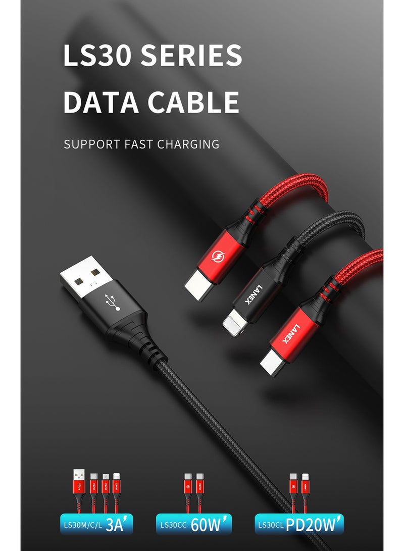 LANEX Lanix LS30M USB-A to Micro Cable 1m Fabric 3A Fast Charging Support Black - Image 3