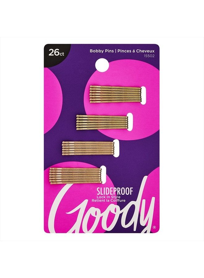 Goody Styling Hair Bobby Pins - 26 Count, Metallic Blonde - Slideproof and Lock-In Place - Suitable for All Hair Types - Pain-Free Hair Accessories for Women and Girls - All Day Comfort