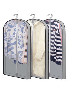 Garment bags Suit cover bags for hanging clothes 100cm, Moth Proof Dress Bag Covers Damp-proof Suit Storage Bag Clothes, Plastic Protector for Jacket, Coat, Sweater, Shirts 3 Packs (Grey)