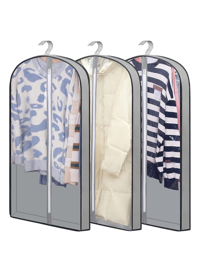 SYOSI - Garment bags Suit cover bags for hanging clothes 100cm, Moth Proof Dress Bag Covers Damp-proof Suit Storage Bag Clothes, Plastic Protector for Jacket, Coat, Sweater, Shirts 3 Packs (Grey) - Image 1