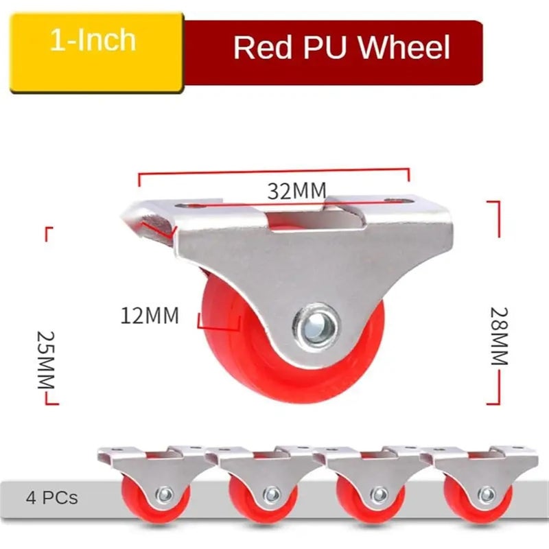 Red PU Silent Directional Drawer Caster Wheel 1 Inch 4Pcs Furniture Roller - Image 3