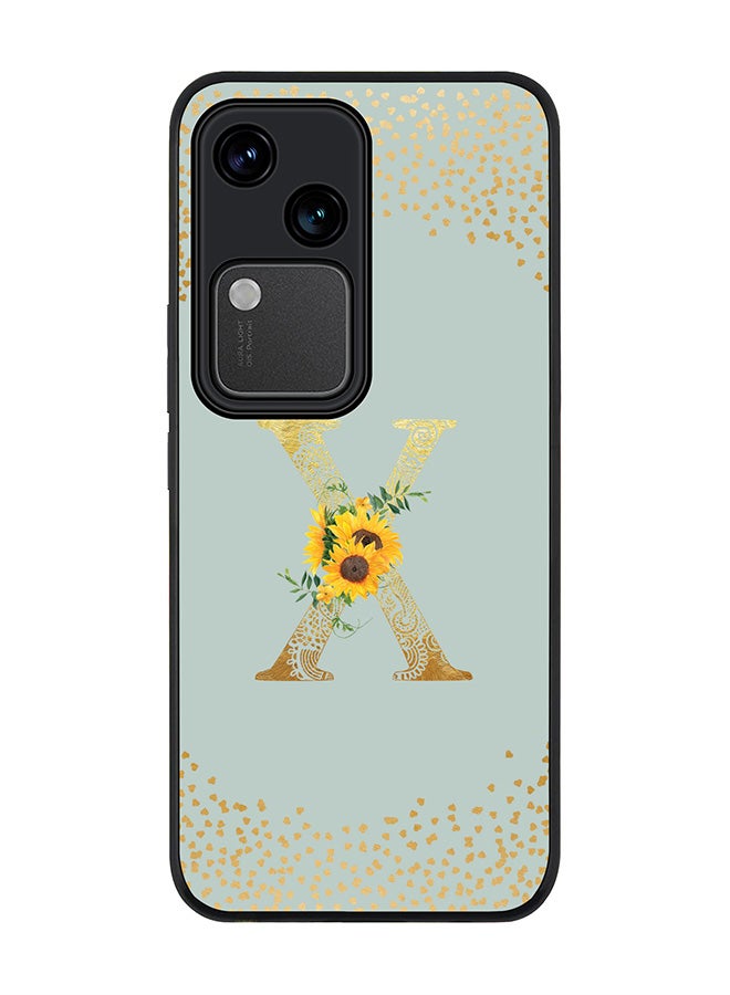 Stylizedd Rugged Black edge case for Vivo V30 5G, Flexible Cover -  Custom Monogram Initial Letter Mandala Floral Pattern Alphabet - X  (Light Grey ) - Image 1