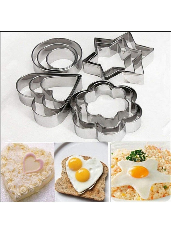 Prostuff.in Cookie Cutters Shapes 12 pcs Heart,Flower,Star,Round Biscuit Cutter Set Omelette Fruit Pancake Shaper,Steel - Image 1