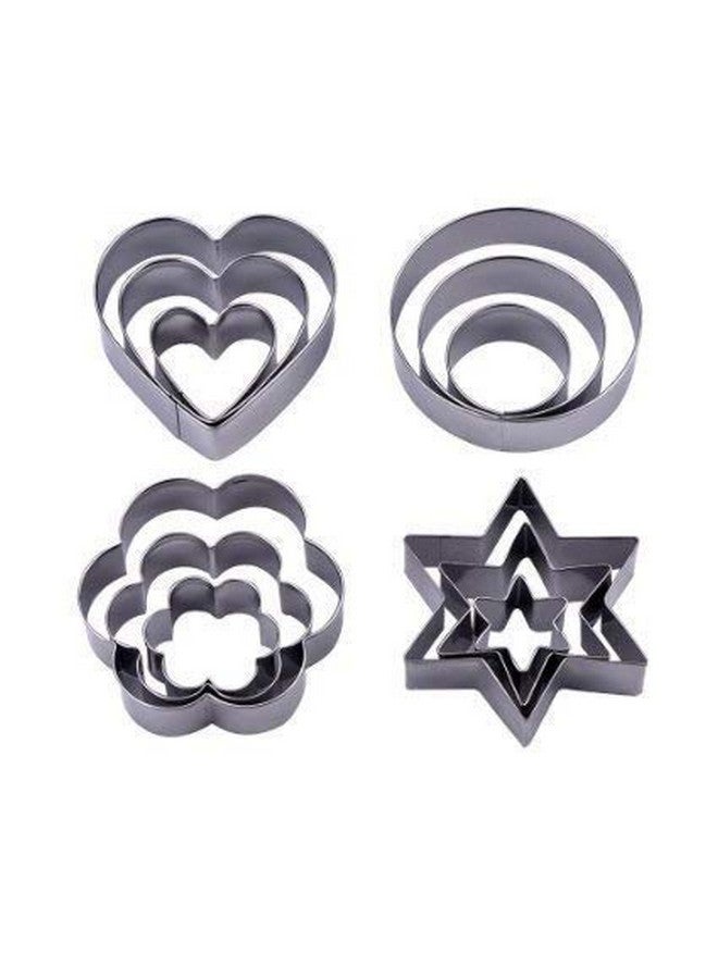 Prostuff.in Cookie Cutters Shapes 12 pcs Heart,Flower,Star,Round Biscuit Cutter Set Omelette Fruit Pancake Shaper,Steel - Image 2