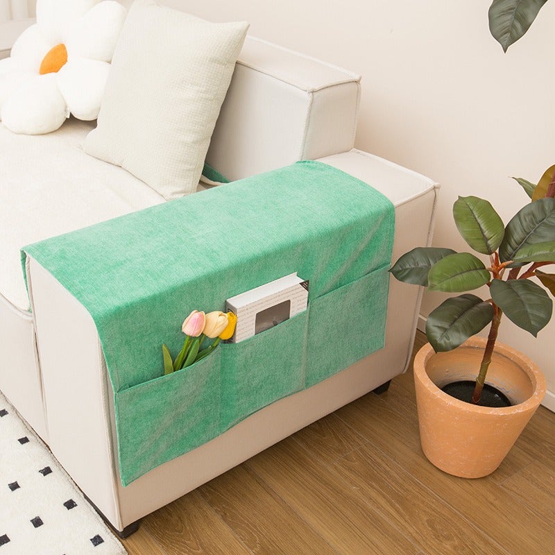 Di Ai Chenille Sofa Armrest Cover with Side Pocket, Universal Fit, Dust-Proof Armchair Protector, Solid Color, Modern Style - Image 1